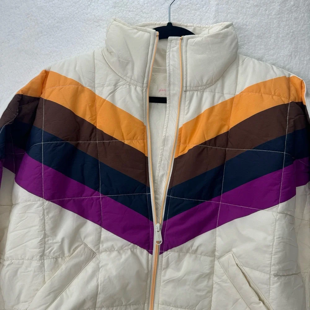 Free People x Hatch Multicolored Ivory Chevron Combo Maternity Puffer Jacket S - Picture 16 of 16
